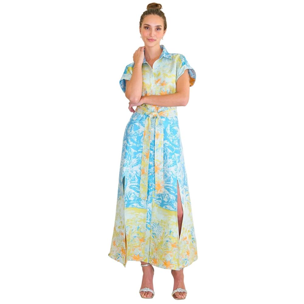 Long Chantal Dress Wedding Guest Jacquard - Tropical